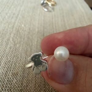 Tous Silver Bear and Pearl Ring
